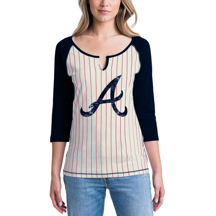 Women's Atlanta Braves 5th & Ocean by New Era White/Navy Pinstripe 3/4 ...