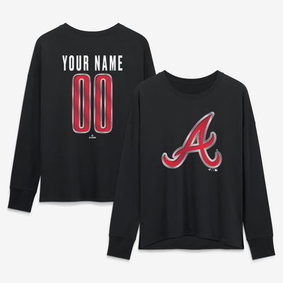 Atlanta Braves Women's Forged Mascot Personalized Name & Number Long Sleeve T-Shirt - Black