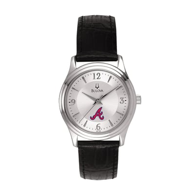 Atlanta Braves Bulova Women's Leather Strap Watch - Silver