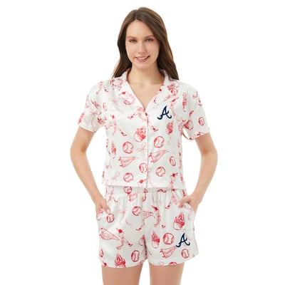  Atlanta Braves Concepts Sport Women's Hilton Satin Allover Print Button-Up Shirt & Shorts Set - White