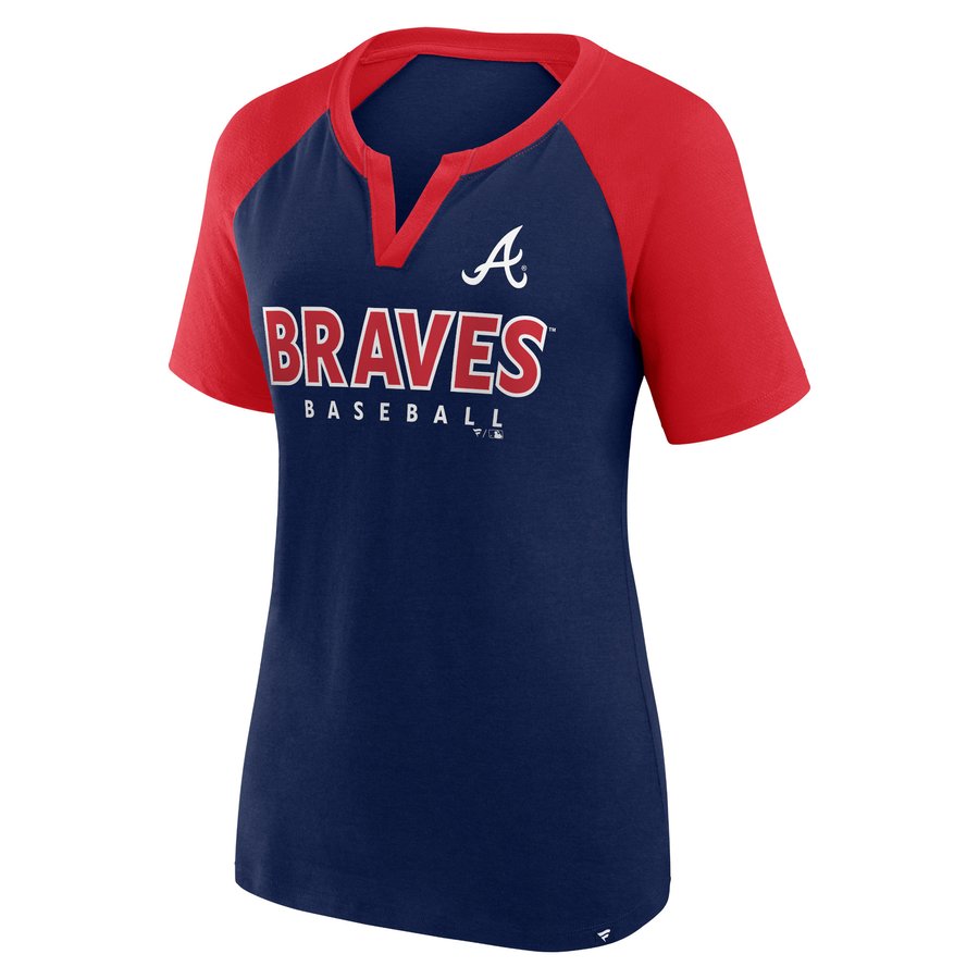 Braves Raglan Women's Atlanta Braves Fanatics Navy Shut Out Raglan Notch Neck T-Shirt