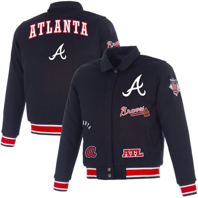 Atlanta Braves JH Design Women's Reversible Wool Full-Snap Jacket - Navy