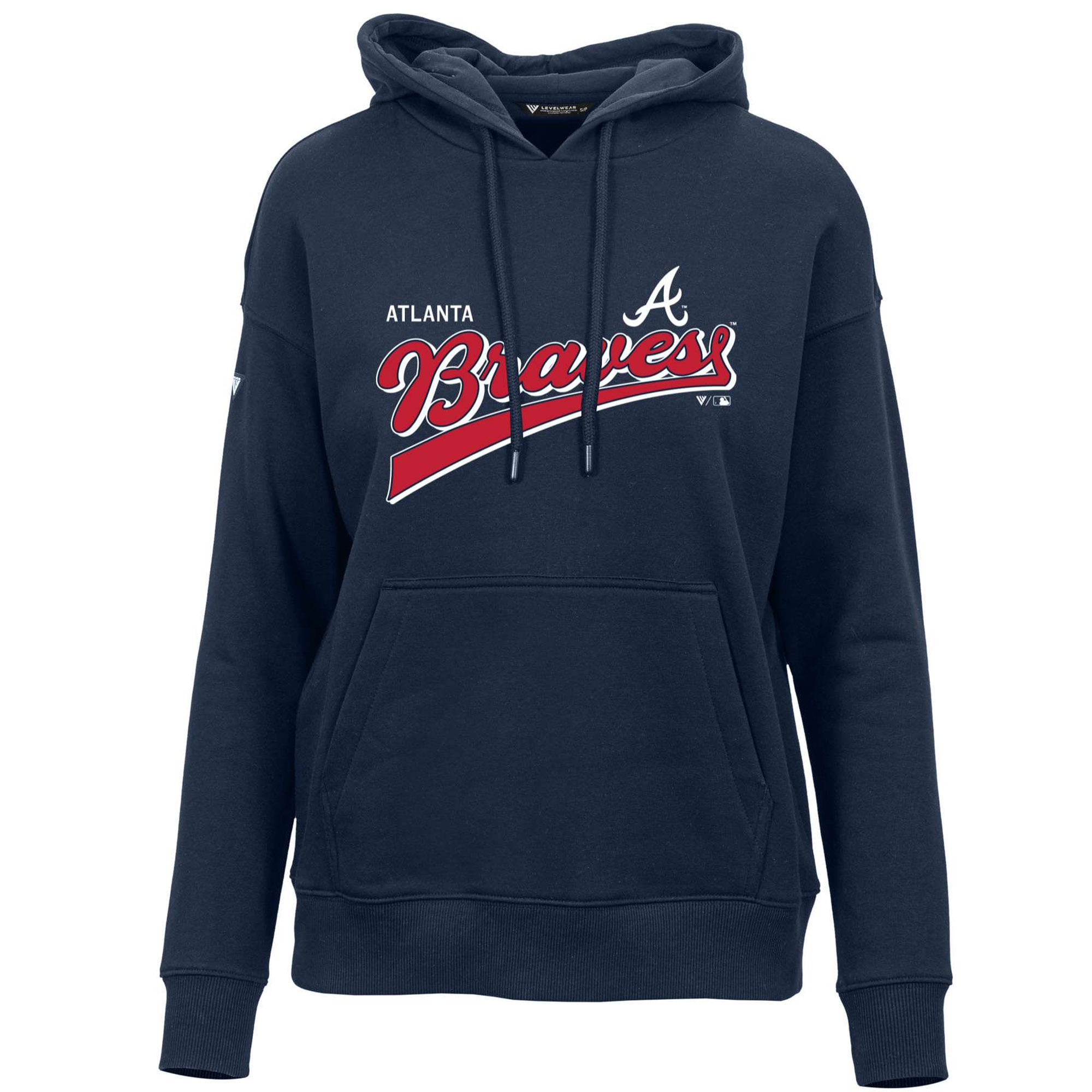Navy Rafter Women's Atlanta Braves Levelwear Navy Adorn Retro Rafter Pullover Hoodie