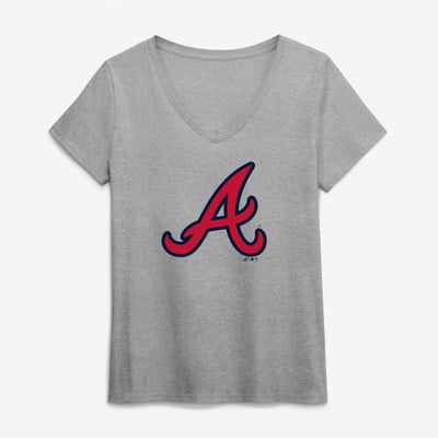  Atlanta Braves Logo Athletic Women's Official Logo Athletic V-Neck T-Shirt - Gray