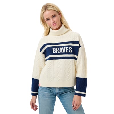 Atlanta Braves Lusso Women's Susan Cowl Neck Sweater - Navy/Cream