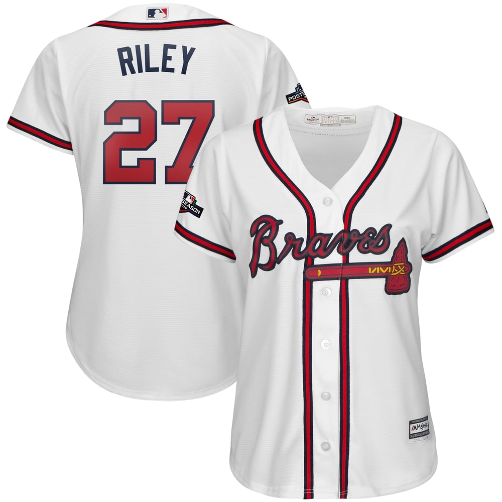 Bravws Riley Chain Women's Atlanta Braves Austin Riley Majestic White 2019 Postseason ...