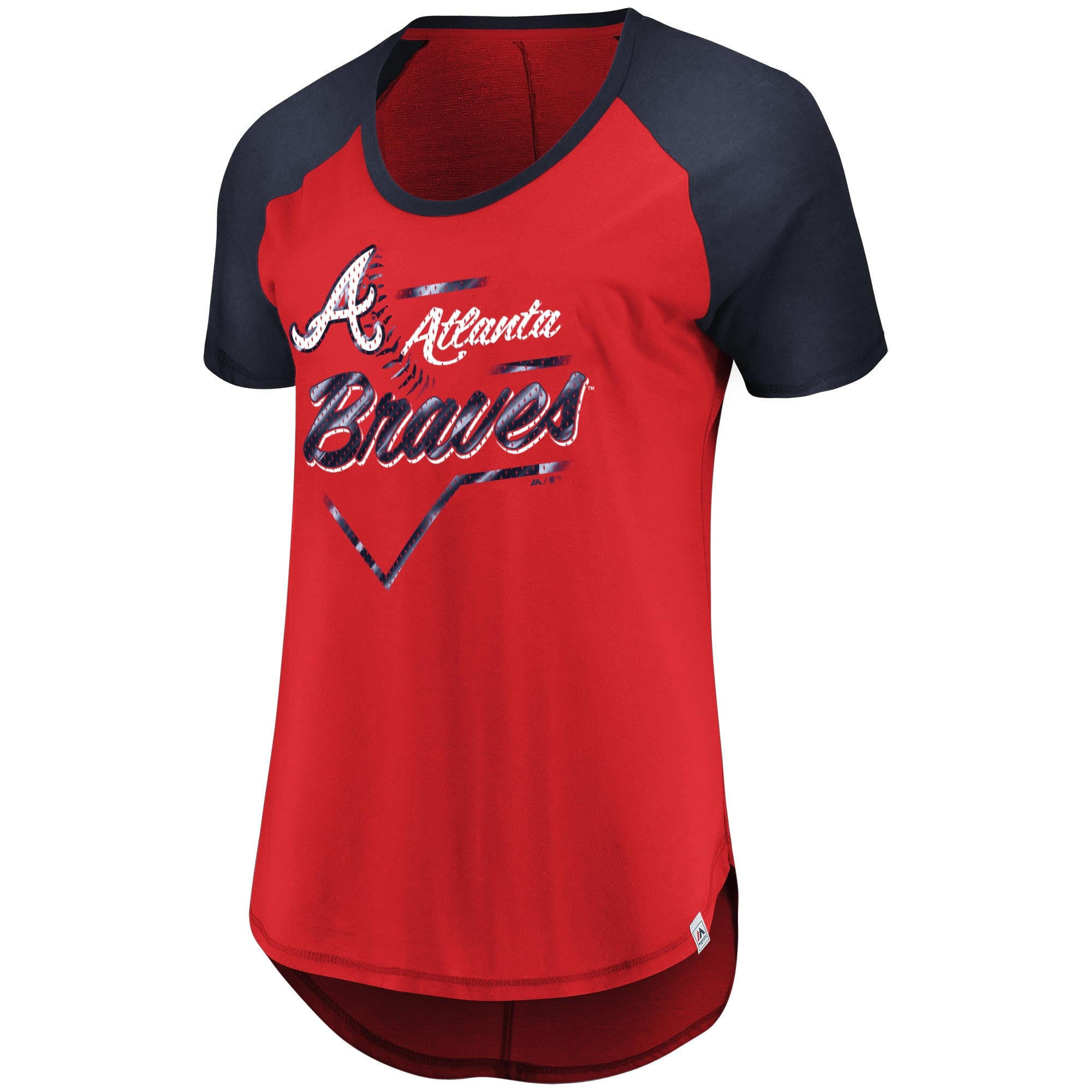 Braves Raglan Women's Atlanta Braves Majestic Red Game Shake-Up Raglan T-Shirt