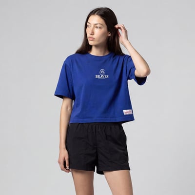 Atlanta Braves Mitchell & Ness Women's Core Essentials Boxy Crop T-Shirt - Royal
