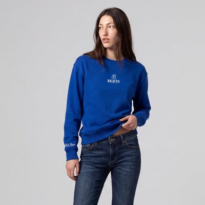 Atlanta Braves Mitchell & Ness Women's Core Essentials Micro Logo Fleece Sweatshirt - Royal

