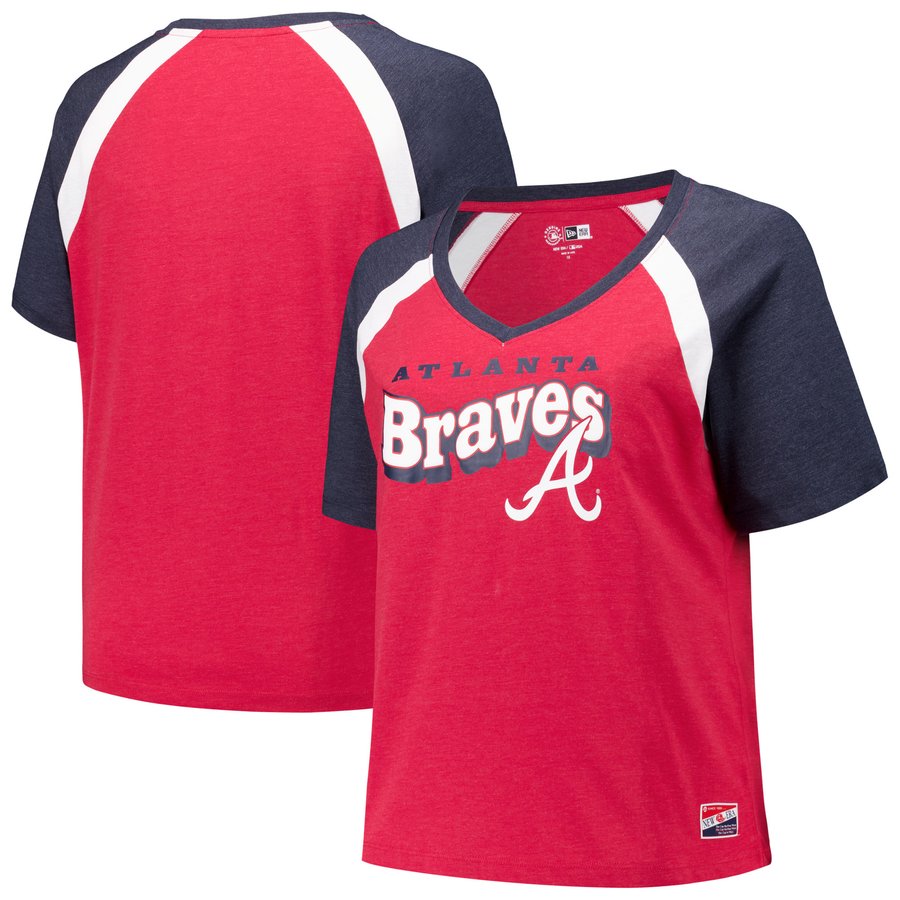 Braves Raglan Women's Atlanta Braves New Era Red Plus Size Raglan V-Neck T-Shirt