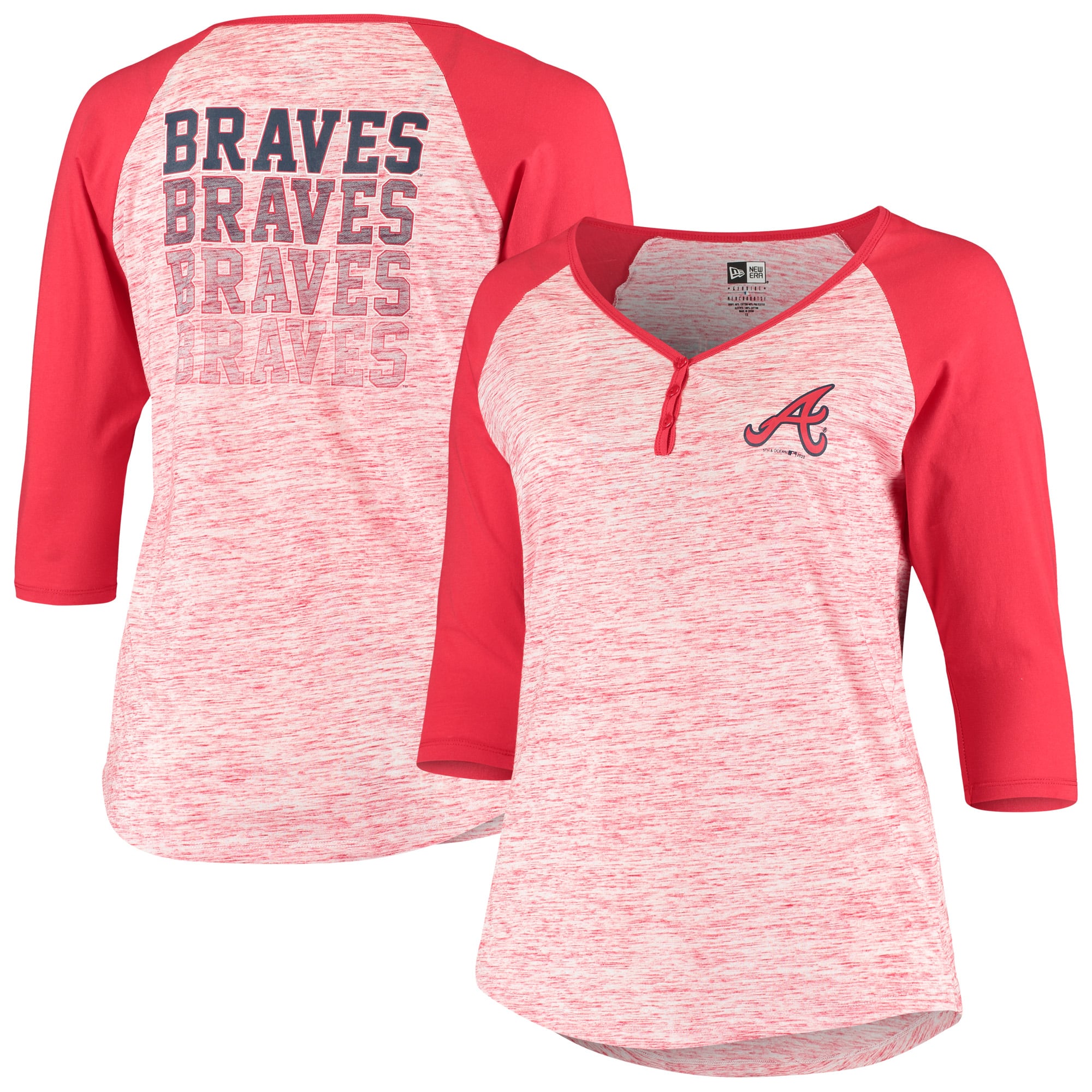 Braves Raglan Women's Atlanta Braves New Era Red Plus Size Space Dye Jersey 3/4 ...