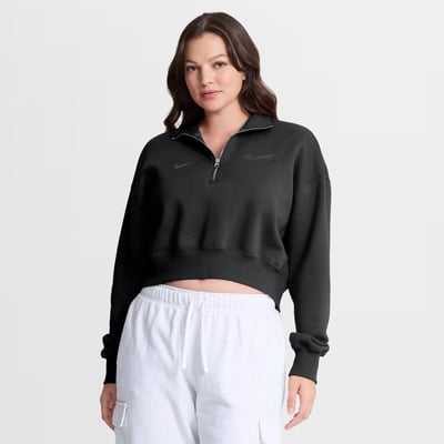  Atlanta Braves Nike Women's Oversized Phoenix Fleece Cropped Quarter-Zip Pullover - Black