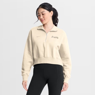  Atlanta Braves Nike Women's Oversized Phoenix Fleece Cropped Quarter-Zip Sweatshirt - Cream