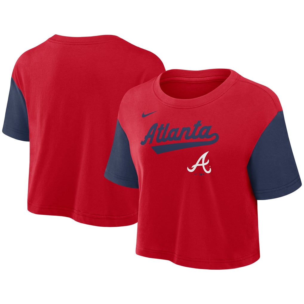 Women's Atlanta Braves Nike Red/Navy Script Dri-FIT Cropped T-Shirt