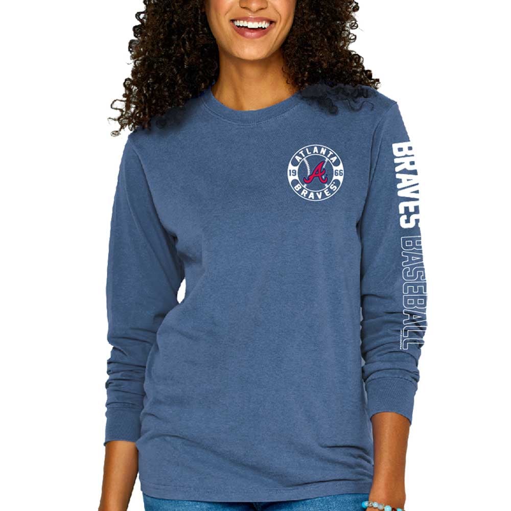 Women's Atlanta Braves Soft as a Grape Blue Pigment-Dyed Long Sleeve T ...
