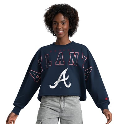  Atlanta Braves Starter Women's Bleachers II Cropped Crew Sweatshirt - Navy