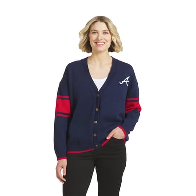 Atlanta Braves WEAR by Erin Andrews Women's Button-Up Knit Cardigan - Navy