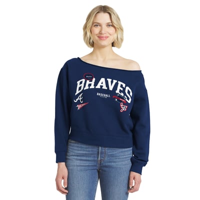  Atlanta Braves WEAR by Erin Andrews Women's Off The Shoulder Sweatshirt - Navy