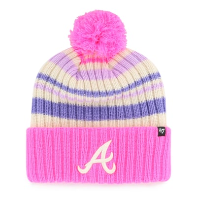 Atlanta Braves '47 Youth Snow Fort Cuffed Knit Hat with Pom - Pink
