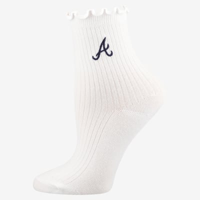  Atlanta Braves PRO Compression Youth Logo Lettuce Hem Quarter Socks - White