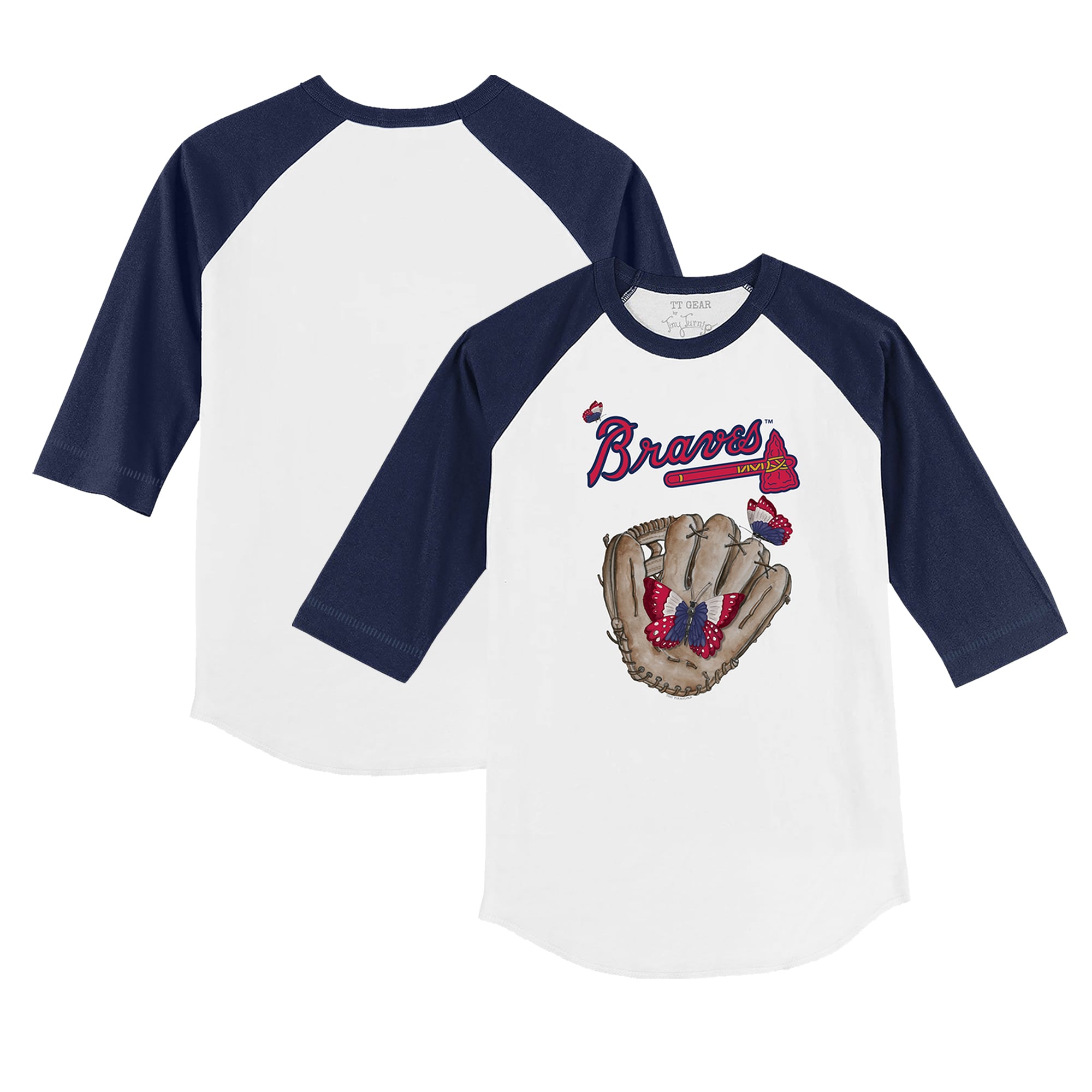 Braves Raglan Youth Atlanta Braves Tiny Turnip White/Navy Butterfly Glove 3/4-Sleeve ...