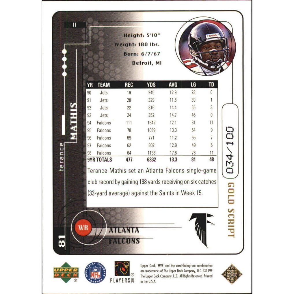 1999 Upper Deck MVP Gold Script #11 Terance Mathis