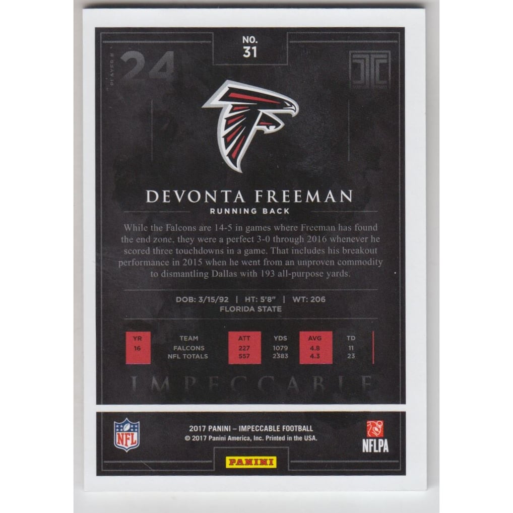 2017 Panini Impeccable #31 Devonta Freeman