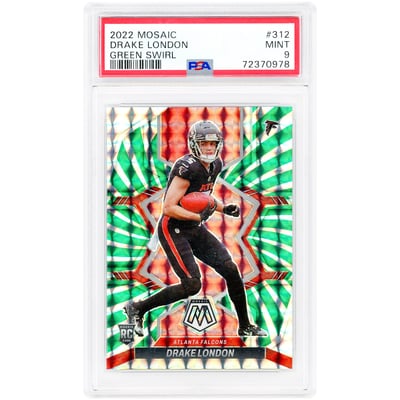 Drake London Atlanta Falcons 2022 Panini Mosaic Green Swirl Prizm #312 #2/11 PSA Authenticated 9 Rookie Card