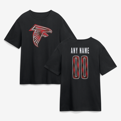 Atlanta Falcons Big & Tall Metallic Mascot Personalized Name & Number T-Shirt - Black