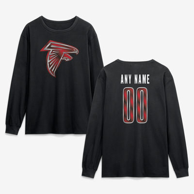 Atlanta Falcons  Metallic Mascot Personalized Name & Number Long Sleeve T-Shirt - Black