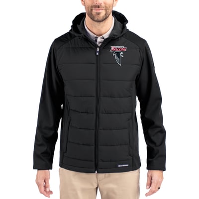 Atlanta Falcons Cutter & Buck Evoke Hybrid Eco Softshell Recycled Full-Zip Hoodie Jacket - Black