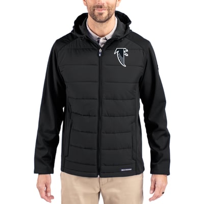 Atlanta Falcons Cutter & Buck Throwback Evoke Hybrid Eco Softshell Recycled Full-Zip Hoodie Jacket - Black