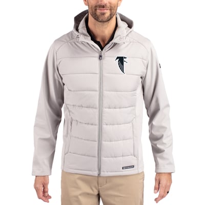 Atlanta Falcons Cutter & Buck Throwback Evoke Hybrid Eco Softshell Recycled Full-Zip Hoodie Jacket - Gray