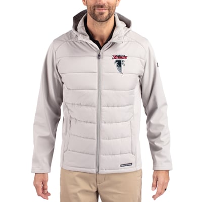 Atlanta Falcons Cutter & Buck Evoke Hybrid Eco Softshell Recycled Full-Zip Hoodie Jacket - Light Gray