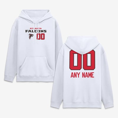 Atlanta Falcons  Touchdown Wordmark Personalized Name & Number Hoodie - White