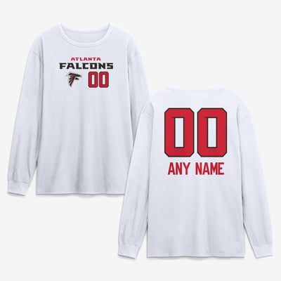 Atlanta Falcons  Touchdown Wordmark Personalized Name & Number Long Sleeve T-Shirt - White