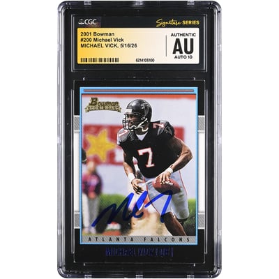 Michael Vick Atlanta Falcons Autographed 2001 Bowman #200 CGC Fanatics Witnessed Authenticated AUTO 10 Rookie Card