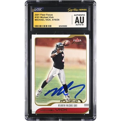 Michael Vick Atlanta Falcons Autographed 2001 Fleer Focus #181 #/1850 CGC Fanatics Witnessed Authenticated AUTO 10 Rookie Card