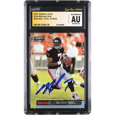 Michael Vick Atlanta Falcons Autographed 2001 Stadium Club #164 CGC Fanatics Witnessed Authenticated AUTO 10 Rookie Card