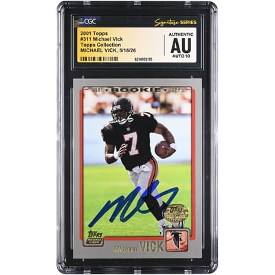 Michael Vick Atlanta Falcons Autographed 2001 Topps Collection #311 CGC Fanatics Witnessed Authenticated AUTO 10 Rookie Card