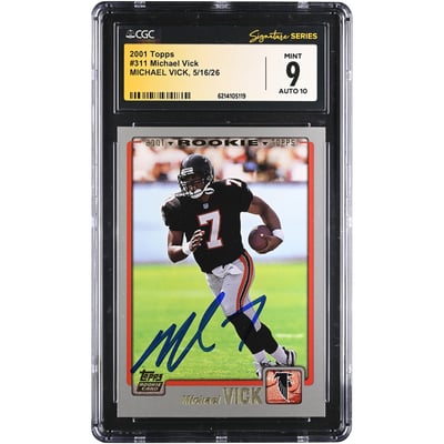 Michael Vick Atlanta Falcons Autographed 2001 Topps #311 CGC Fanatics Witnessed Authenticated 9/10 Rookie Card