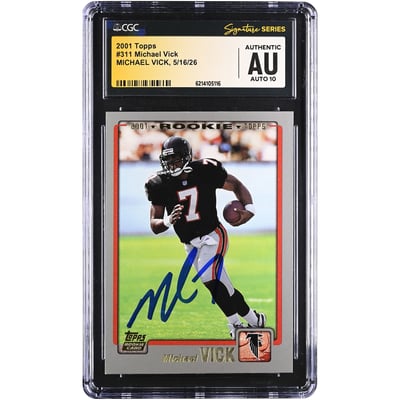 Michael Vick Atlanta Falcons Autographed 2001 Topps #311 CGC Fanatics Witnessed Authenticated AUTO 10 Rookie Card