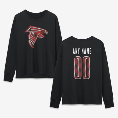 Atlanta Falcons Women's Forged Mascot Personalized Name & Number Long Sleeve T-Shirt - Black