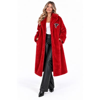 Atlanta Falcons FABGATING by Cuce Women's Longline Crystal Faux Fur Jacket - Red