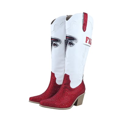  Atlanta Falcons FABGATING by Cuce Women's Crystal Cowboy Boots - White