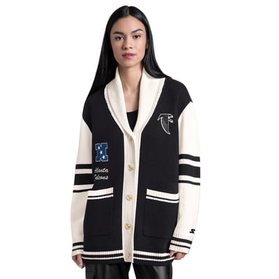 Atlanta Falcons Starter Women's Strike Zone Shawl-Collar Button-Up Cardigan - Black