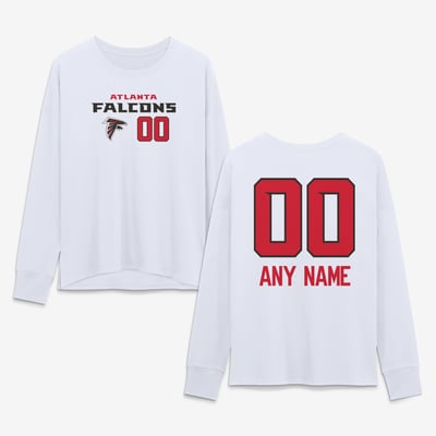 Atlanta Falcons Women's Touchdown Wordmark Personalized Name & Number Long Sleeve T-Shirt - White