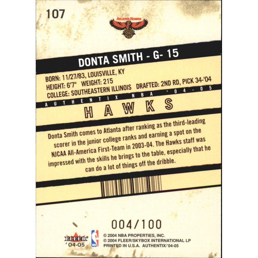 2004-05 Fleer Authentix Parallel 100 #107 Donta Smith