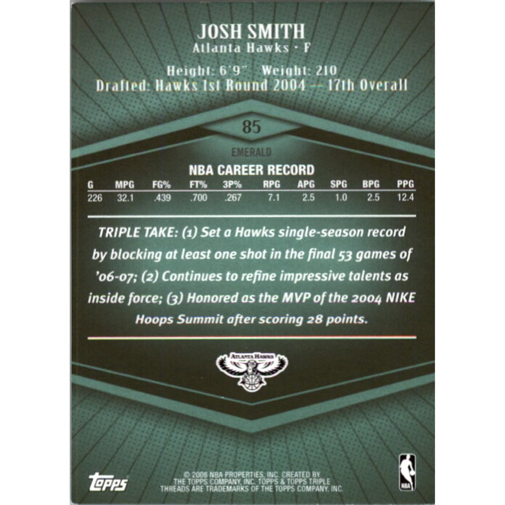2007-08 Topps Triple Threads Emerald #85 Josh Smith