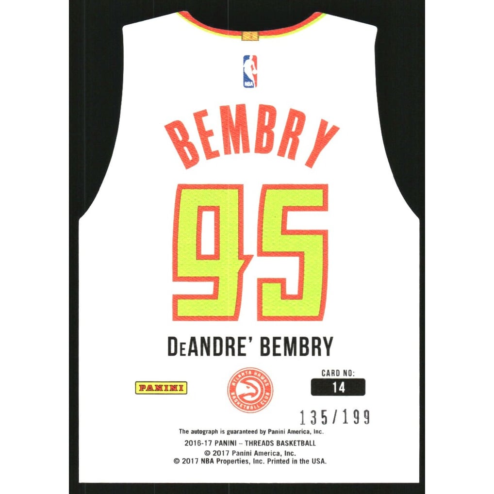 2016-17 Panini Threads Team Threads Rookie Die Cuts Autographs #14 DeAndre' Bembry